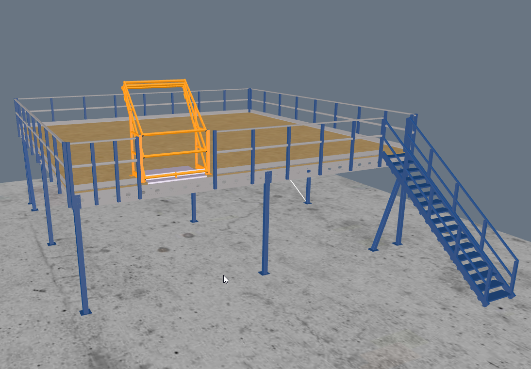 Lagerbühne 10x10m, mit Palettenübergabe, Treppe und Geländer