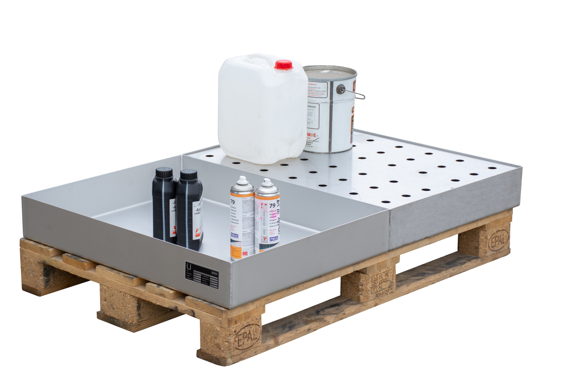 Kleingebindewanne für Paletten KGW-P/M (mit Lochblech-Rost)