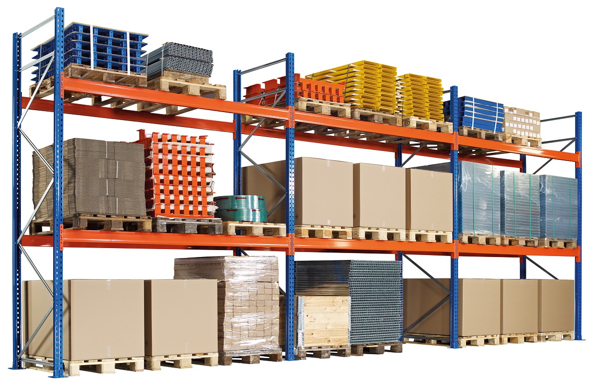 Palettenregal-Set mit 3 Feldern zur Lagerung von Paletten und Gitterboxen