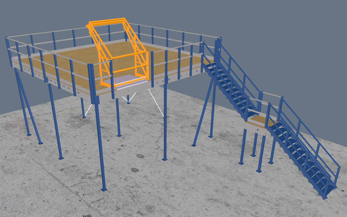 Lagerbühne 7x7m, mit Palettenübergabe, Treppe und Geländer