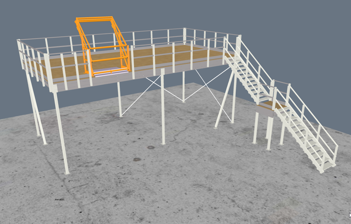 Lagerbühne 10x5m, mit Palettenübergabe, Treppe und Geländer