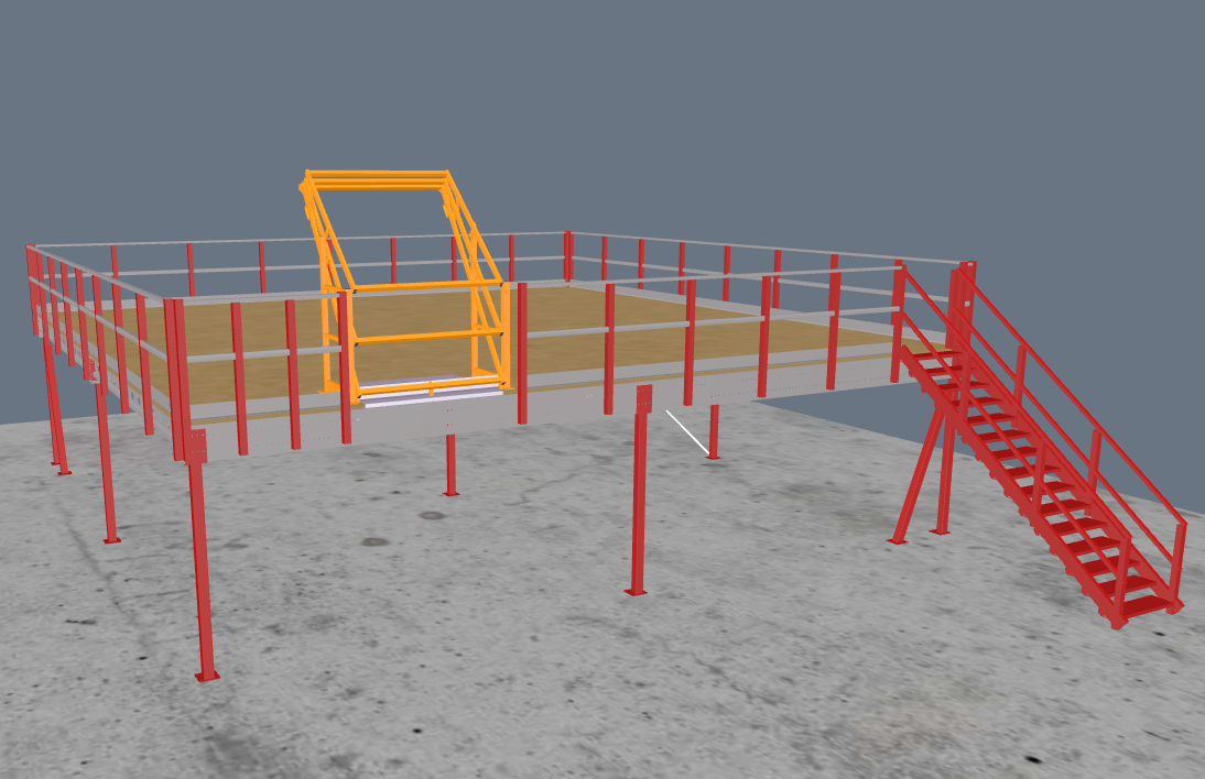 Lagerbühne 10x10m, mit Palettenübergabe, Treppe und Geländer