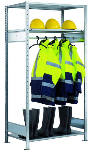 Garderobenregal mit 1 Kleiderstange und 3 Böden 150kg, verzinkt