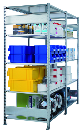 Stecksystem Anbauregal, MULTIplus 150 kg, beidseitig nutzbar (Längenriegel)