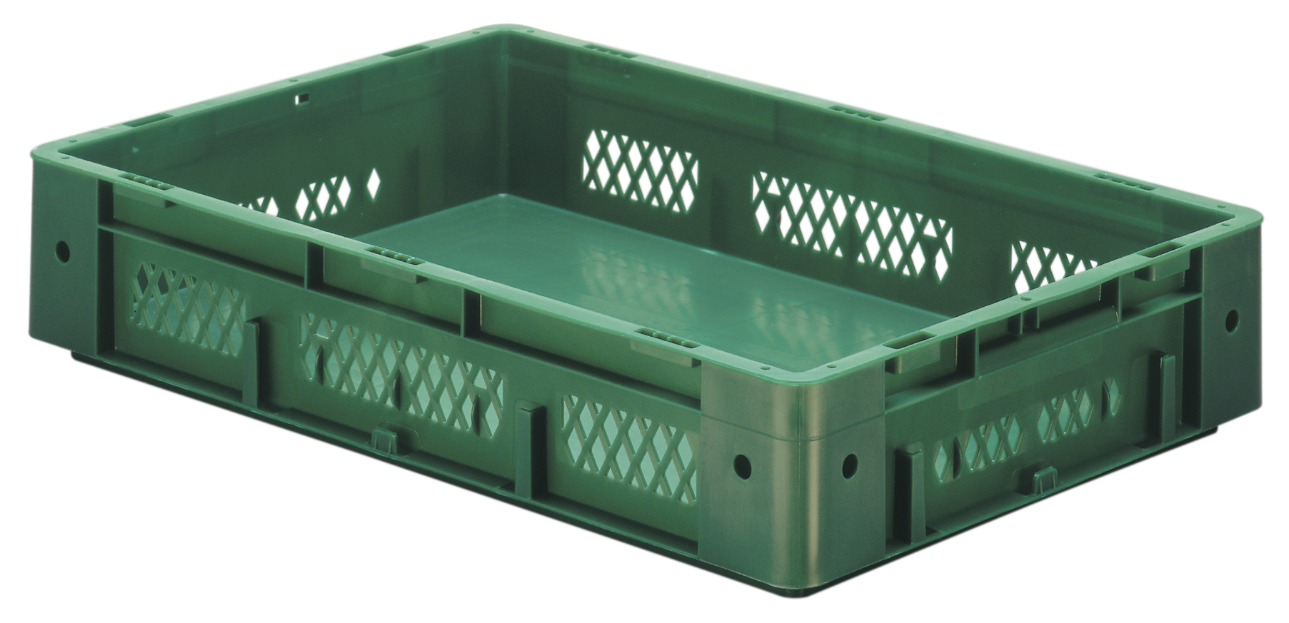 2 Stück Schwerlast-Stapelkasten VTK, L600 x B400 mm, Wände durchbrochen