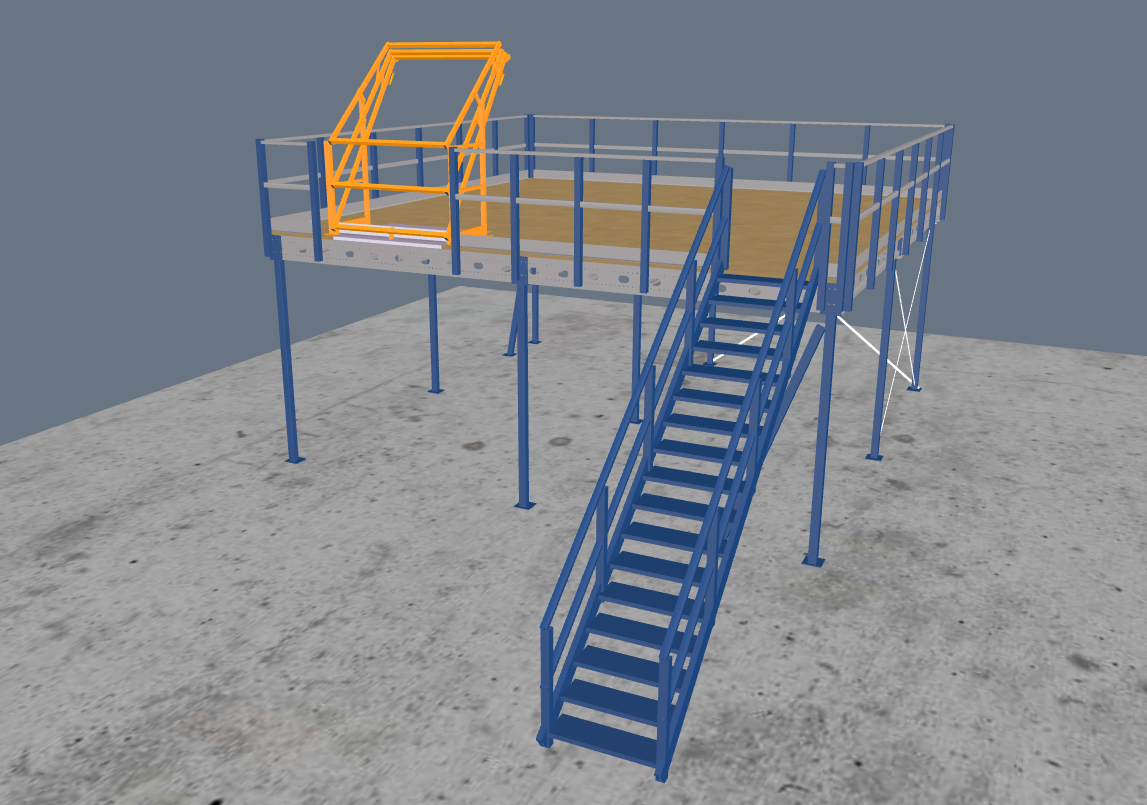 Lagerbühne 7x7m, mit Palettenübergabe, Treppe und Geländer
