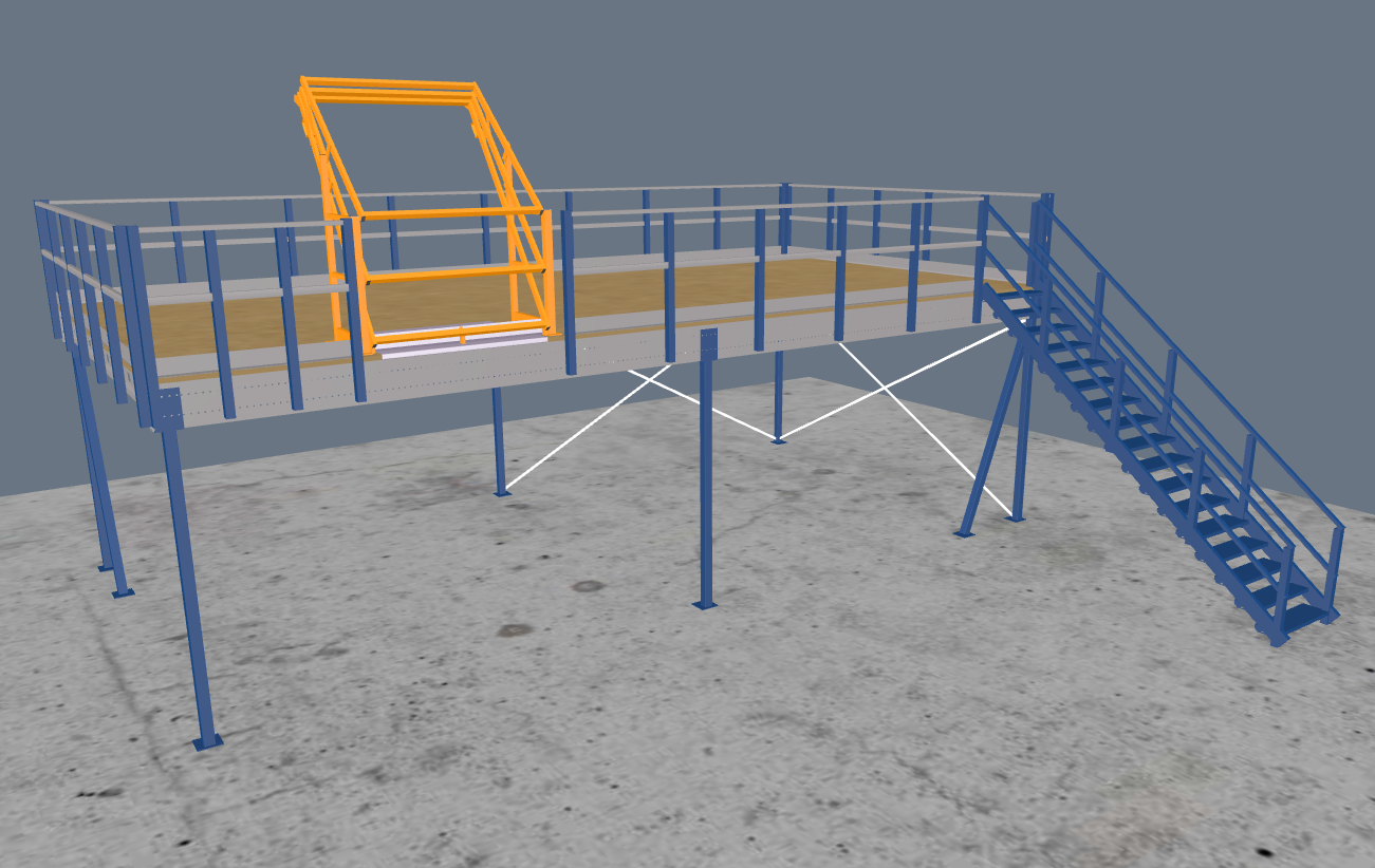 Lagerbühne 10x5m, mit Palettenübergabe, Treppe und Geländer