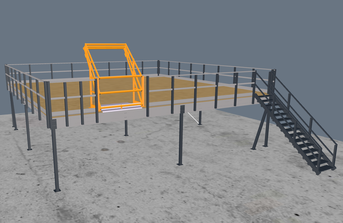 Lagerbühne 10x10m, mit Palettenübergabe, Treppe und Geländer