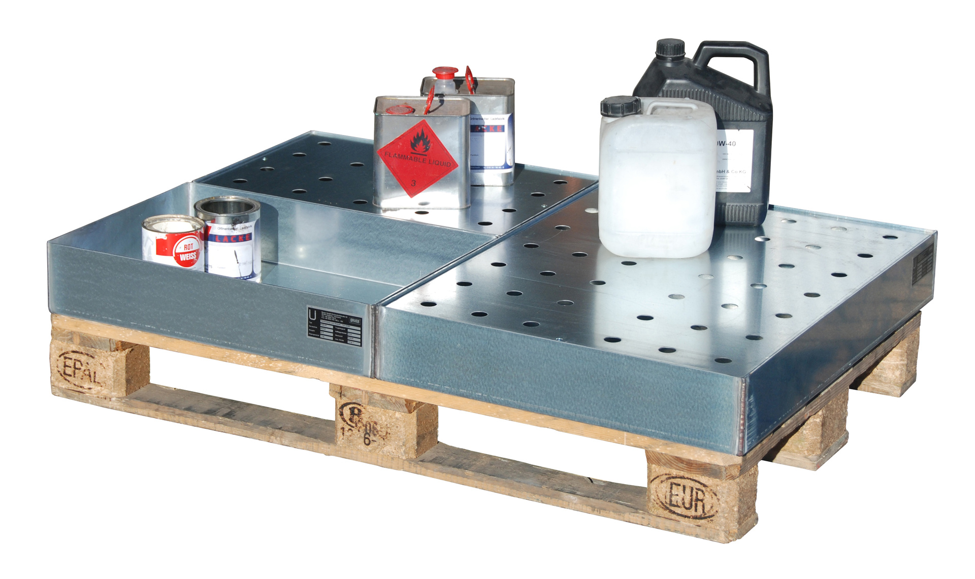 Kleingebindewanne für Paletten KGW-P/M (mit Lochblech-Rost)