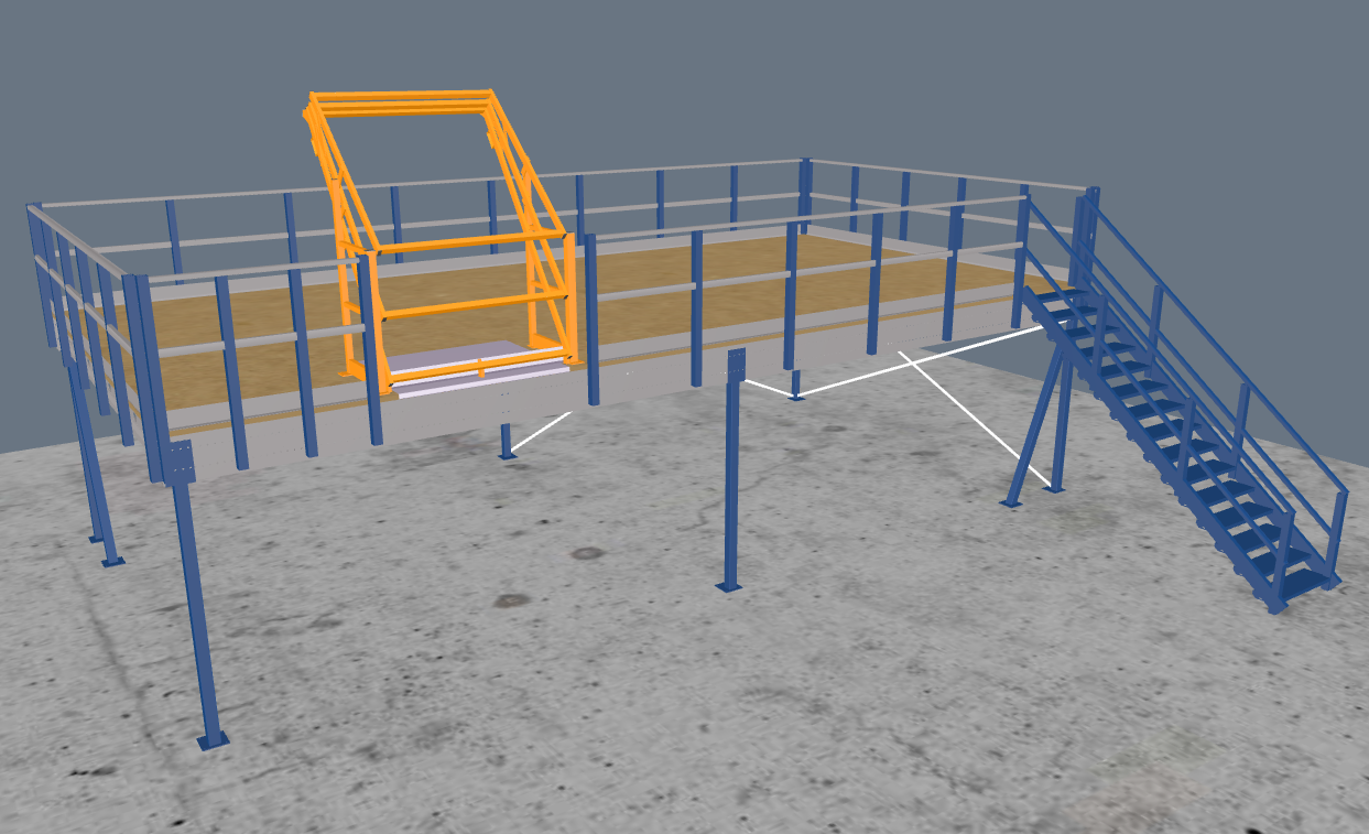 Lagerbühne 10x5m, mit Palettenübergabe, Treppe und Geländer