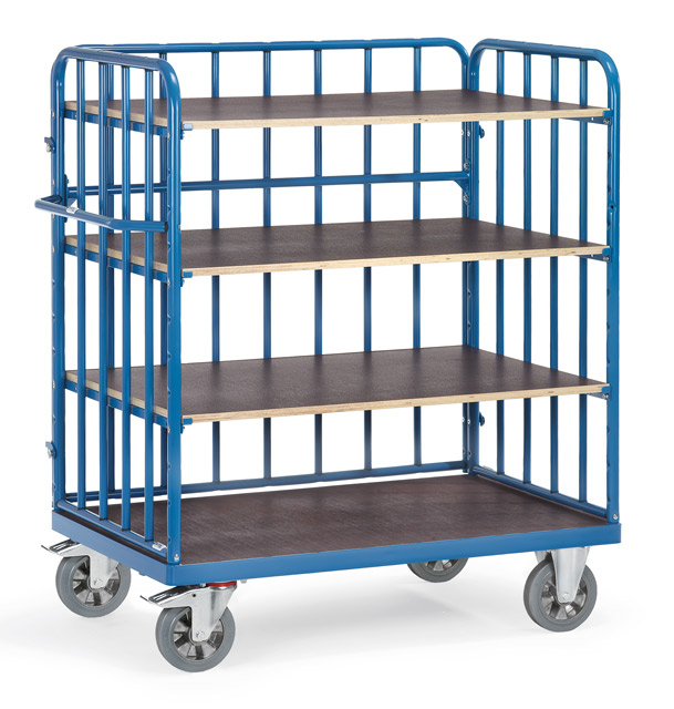 Schwerer Etagenwagen, 4 Ebenen, Rückwand, Tragkraft 1200 kg | fetra 18212-1