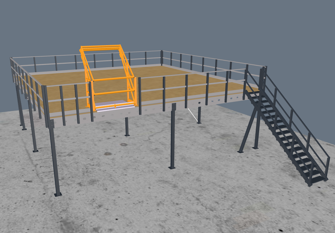 Lagerbühne 10x10m, mit Palettenübergabe, Treppe und Geländer