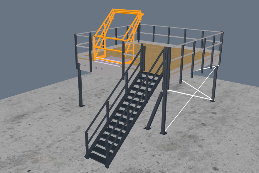 Lagerbühne 5x5m, mit Palettenübergabe, Treppe und Geländer