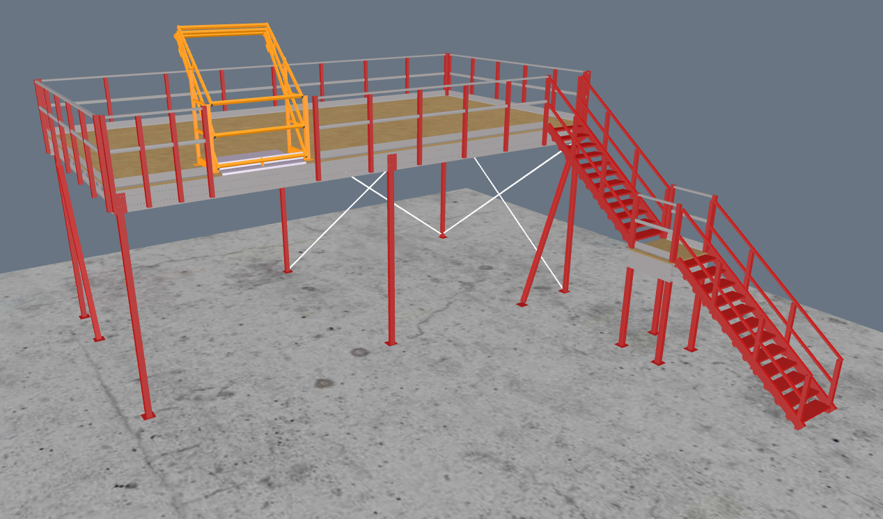 Lagerbühne 10x5m, mit Palettenübergabe, Treppe und Geländer