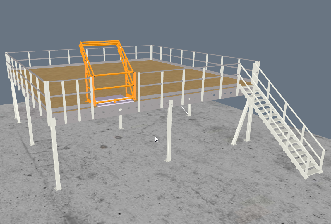 Lagerbühne 10x10m, mit Palettenübergabe, Treppe und Geländer