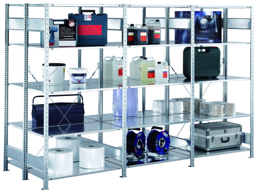 Stecksystem Doppel-Anbauregal, MULTIplus 150 kg, mit Kreuzstreben