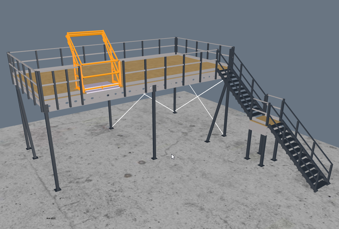 Lagerbühne 10x5m, mit Palettenübergabe, Treppe und Geländer