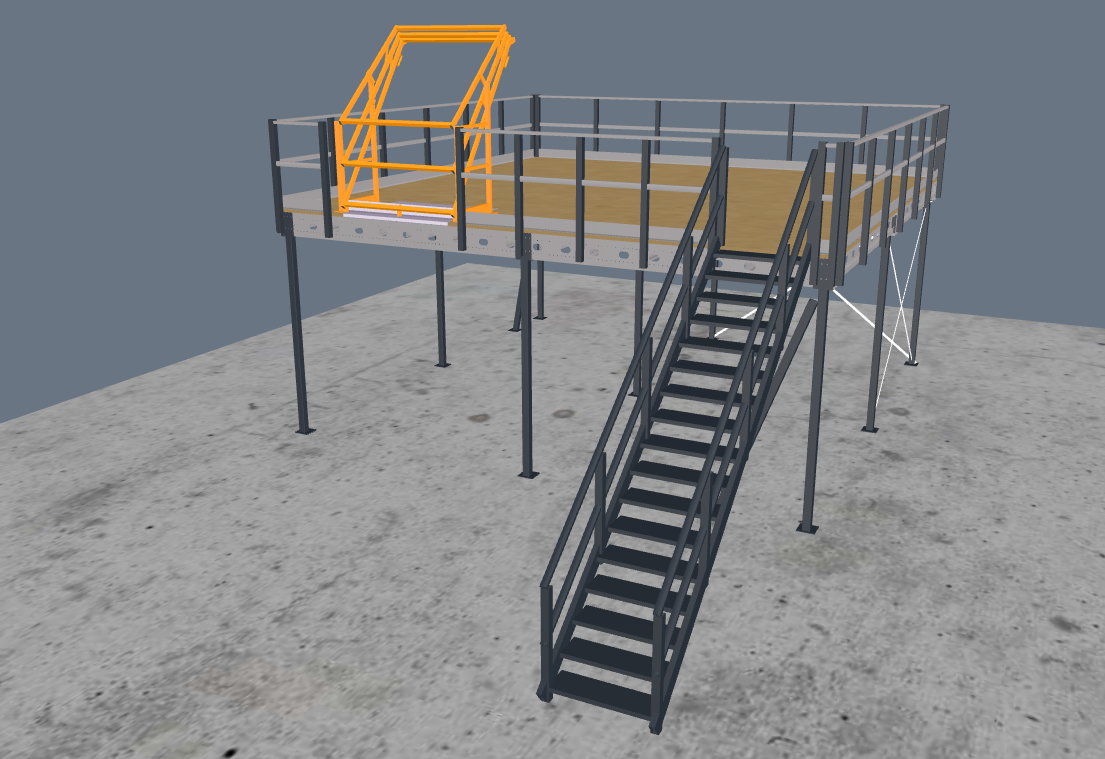 Lagerbühne 7x7m, mit Palettenübergabe, Treppe und Geländer