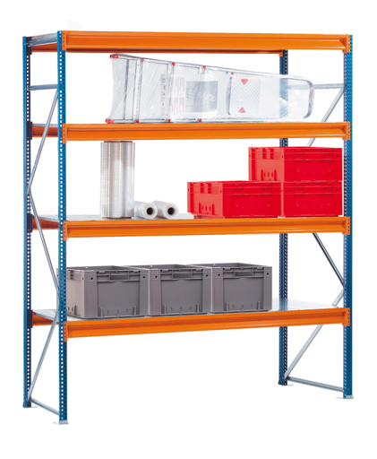 W100 - Weitspannregal mit Stahlpaneel-Böden - Für schwere Lasten