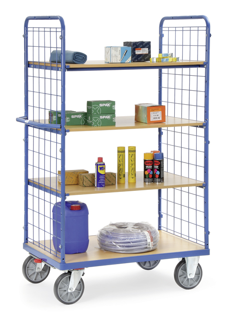 Etagenwagen mit Gitter-Stirnseiten, 4 Etagen, Tragkraft 600 kg