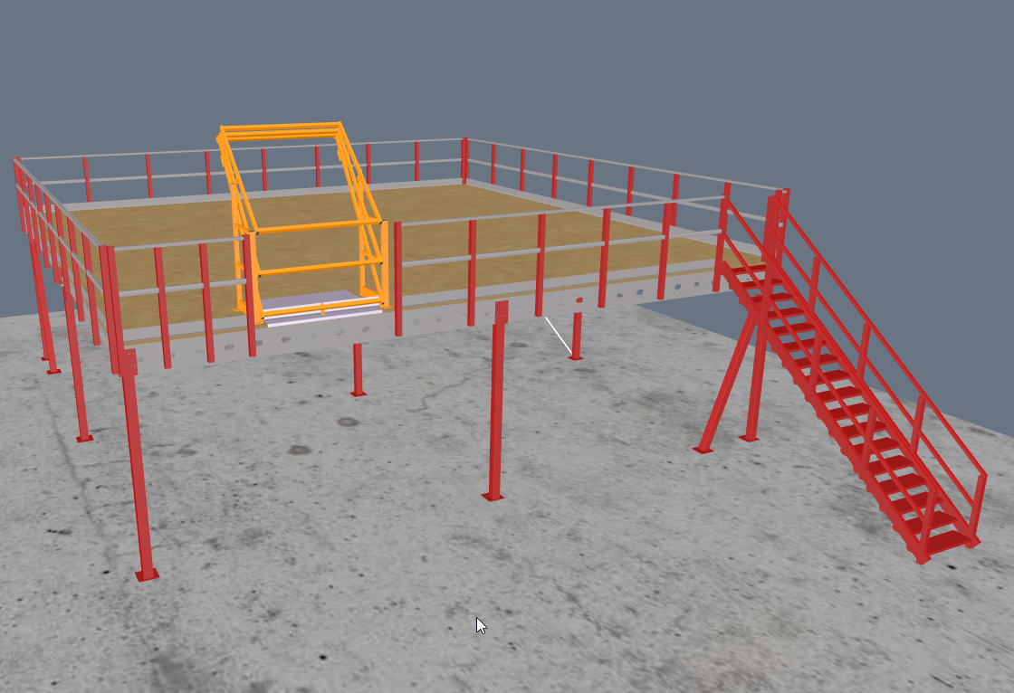 Lagerbühne 10x10m, mit Palettenübergabe, Treppe und Geländer