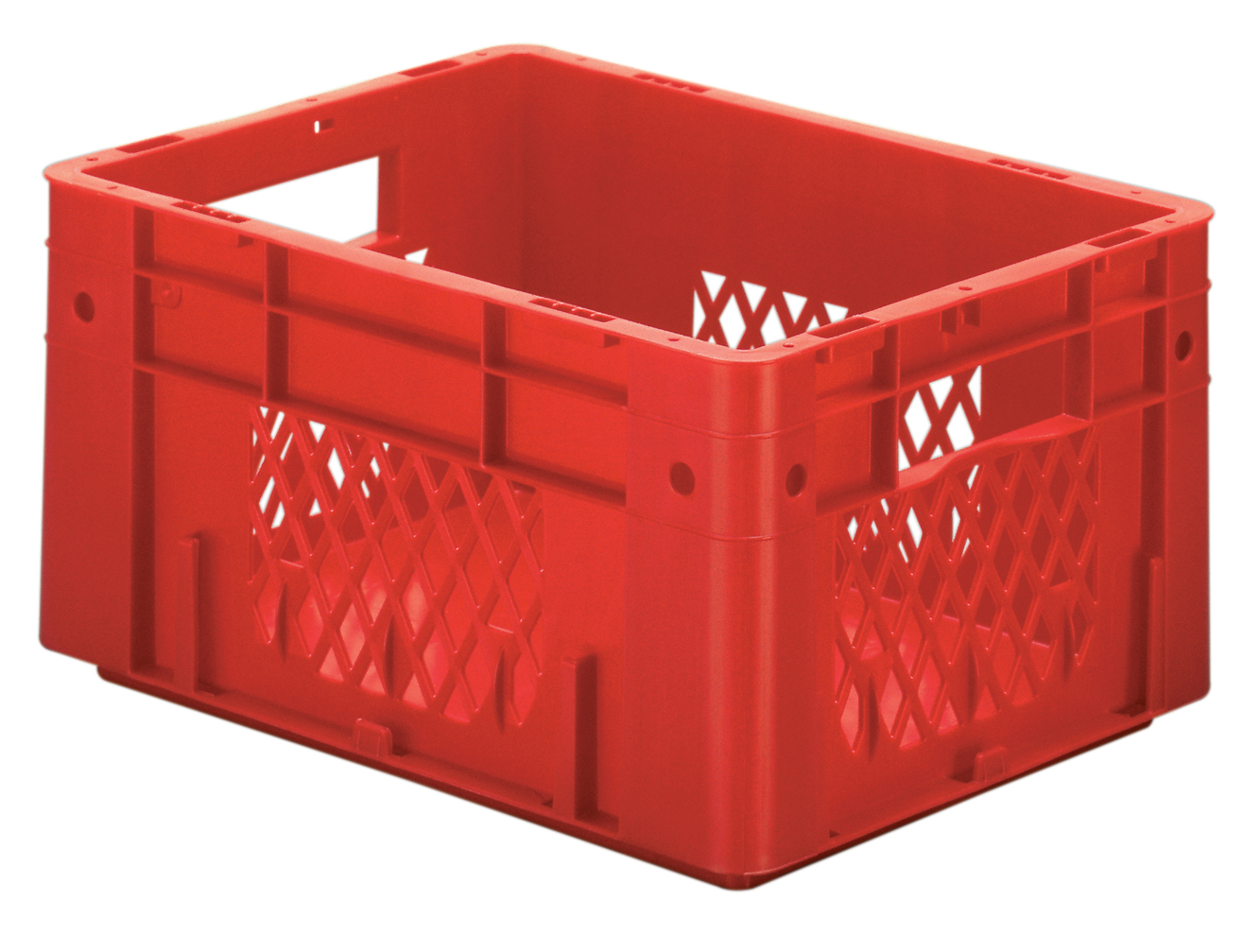 4 Stück Schwerlast-Stapelkasten VTK, L400 x B300 mm, Wände durchbrochen