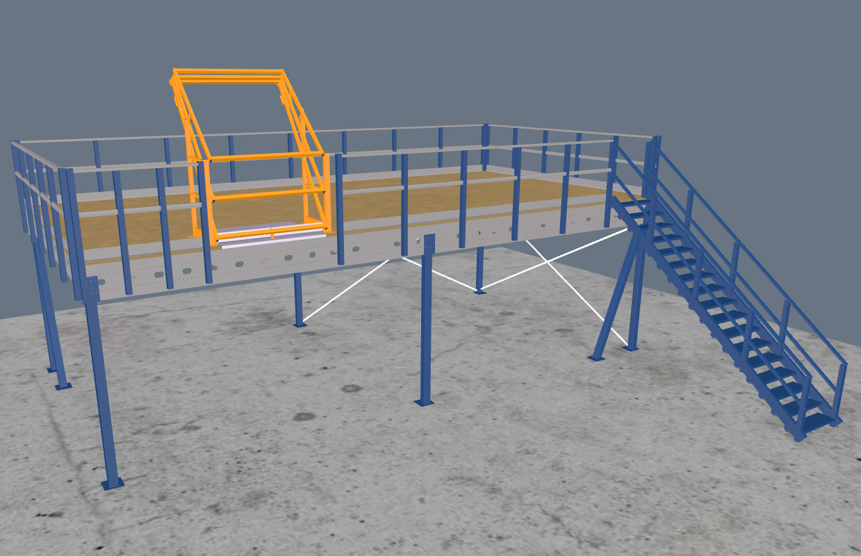 Lagerbühne 10x5m, mit Palettenübergabe, Treppe und Geländer