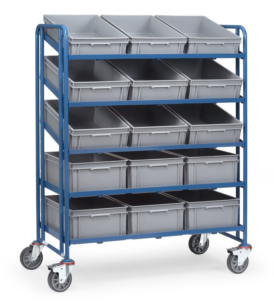 Eurokasten-Etagenwagen mit verstellbaren Böden, mit Kästen