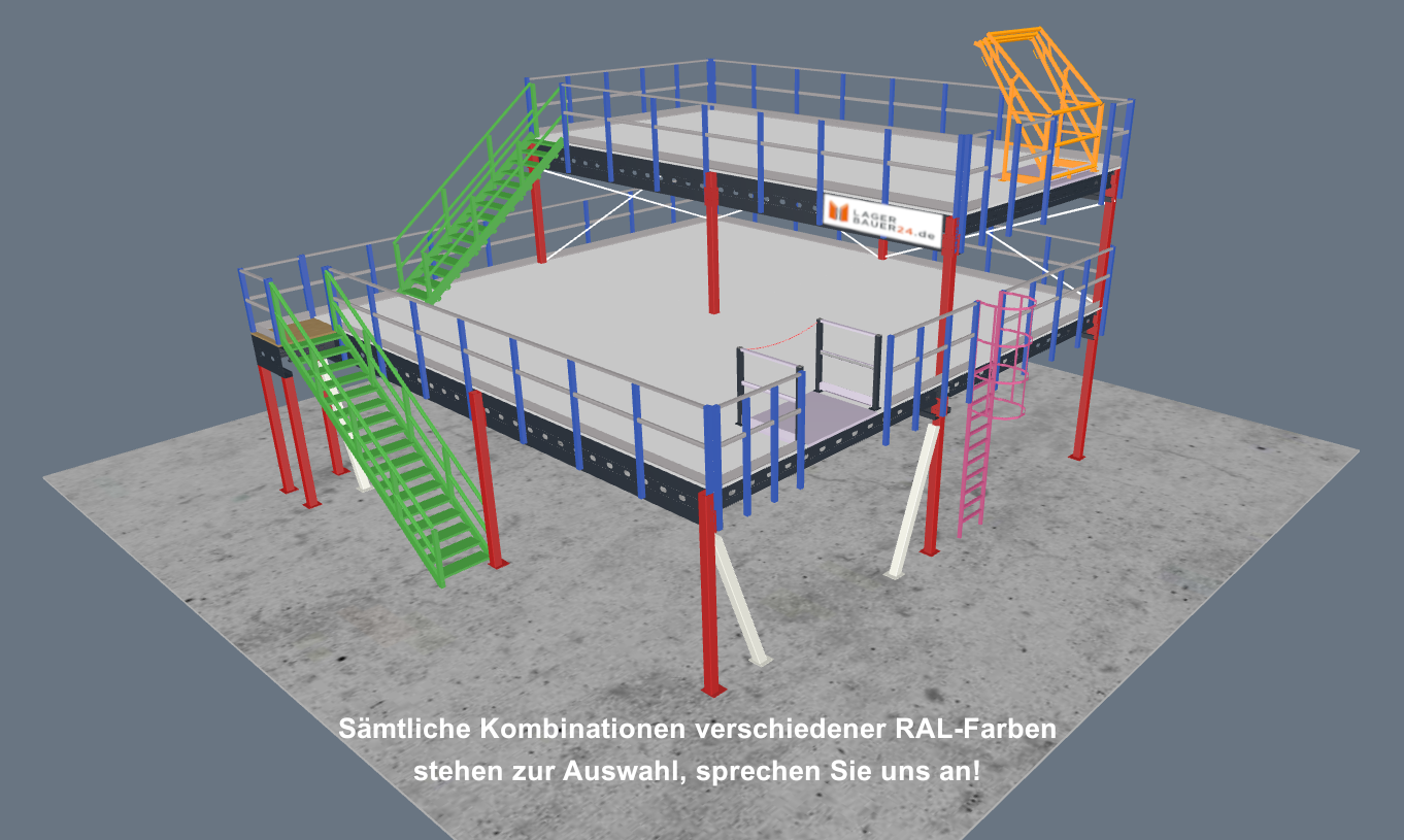 Lagerbühne 10x5m, mit Palettenübergabe, Treppe und Geländer