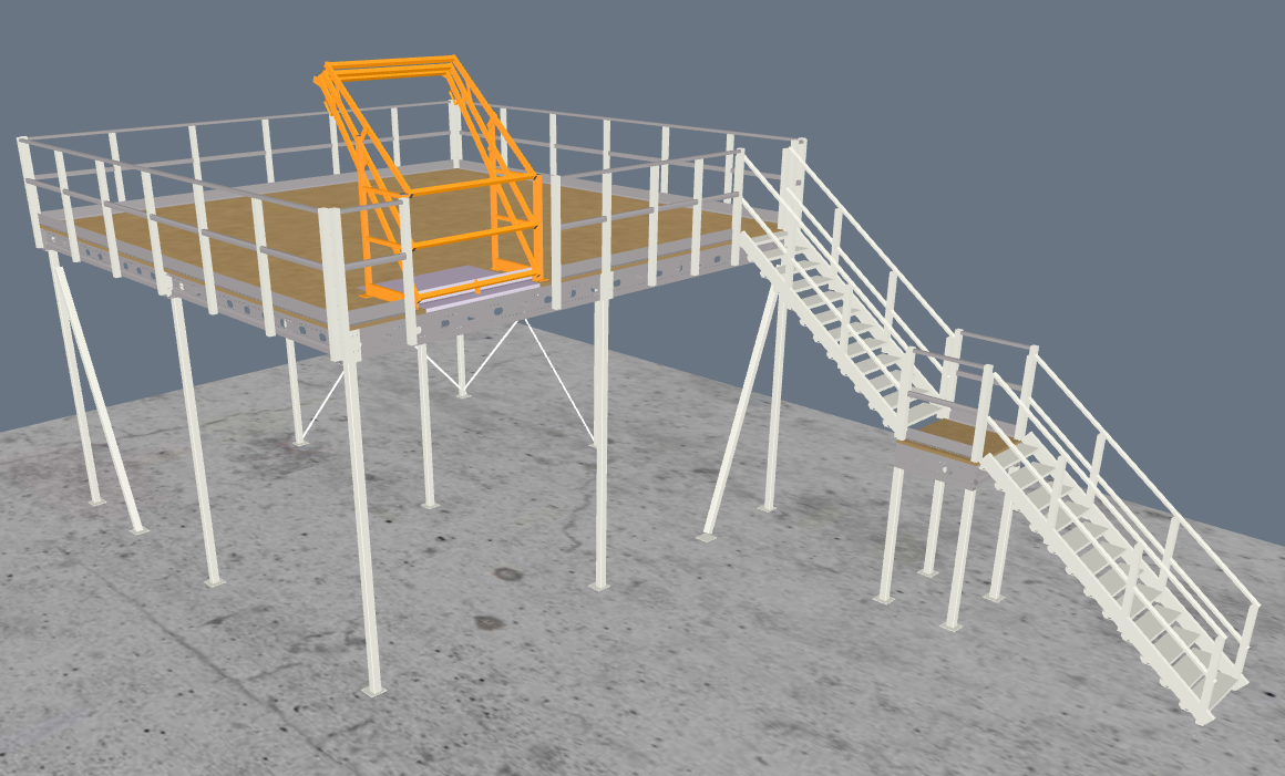 Lagerbühne 7x7m, mit Palettenübergabe, Treppe und Geländer