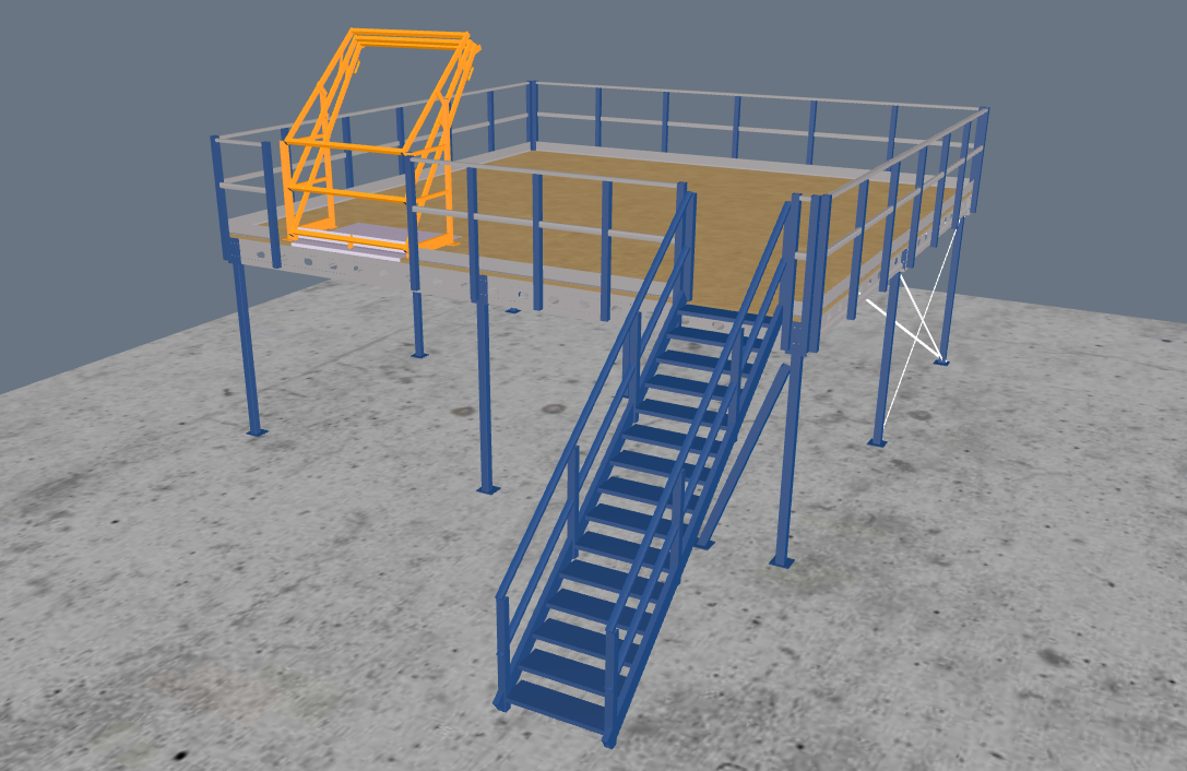 Lagerbühne 7x7m, mit Palettenübergabe, Treppe und Geländer