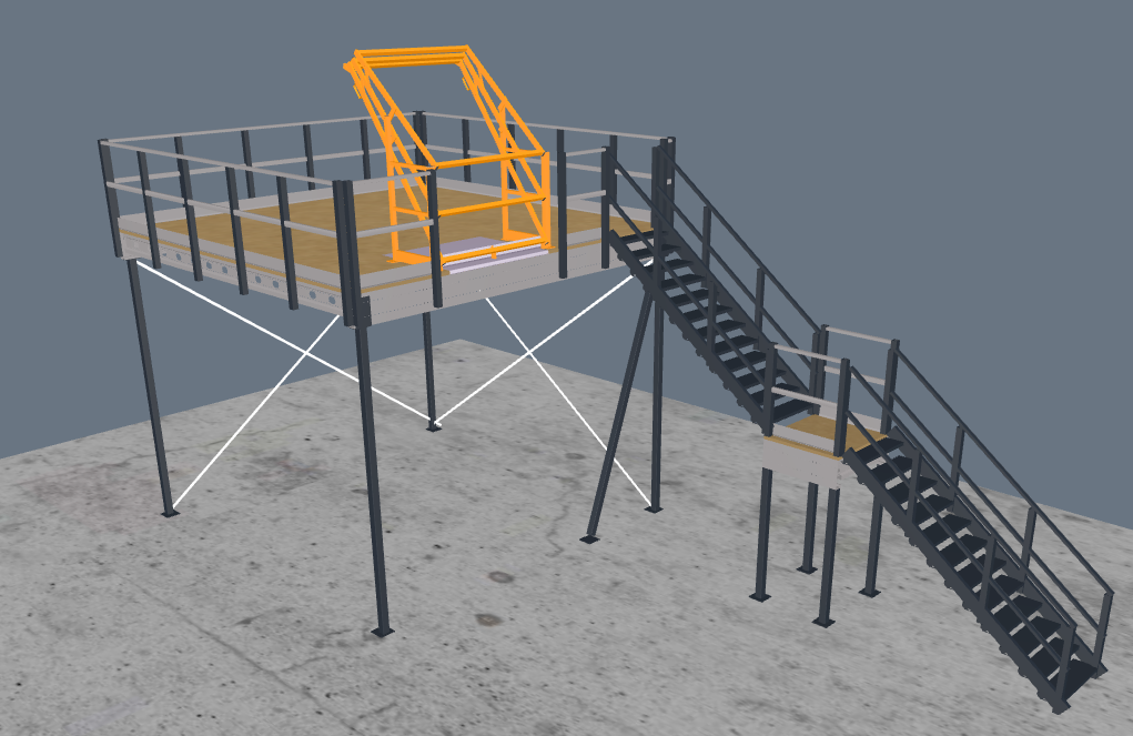 Lagerbühne 5x5m, mit Palettenübergabe, Treppe und Geländer
