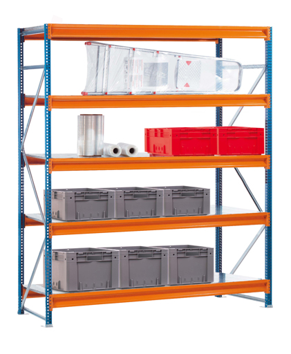 W100 - Weitspannregal mit Stahlpaneel-Böden - Für schwere Lasten