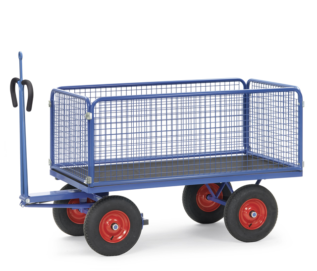 Großer Handpritschenwagen mit Gitterwänden, Tragkraft 1000 kg