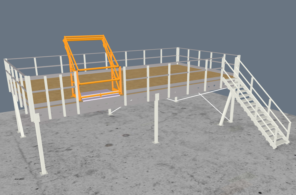 Lagerbühne 10x5m, mit Palettenübergabe, Treppe und Geländer