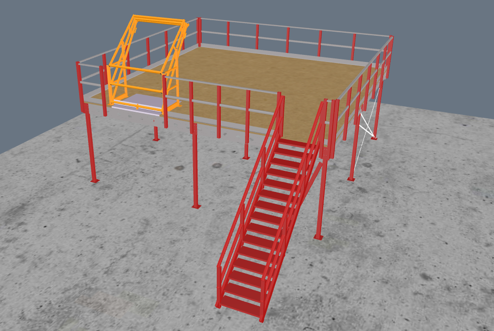 Lagerbühne 7x7m, mit Palettenübergabe, Treppe und Geländer
