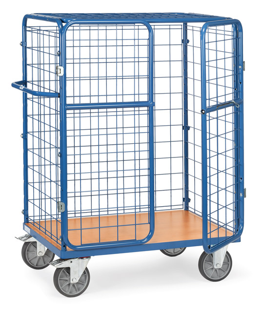 Paketwagen mit Gitterseiten, Türen, Dach, H 1553 mm, Tragkraft 600 kg