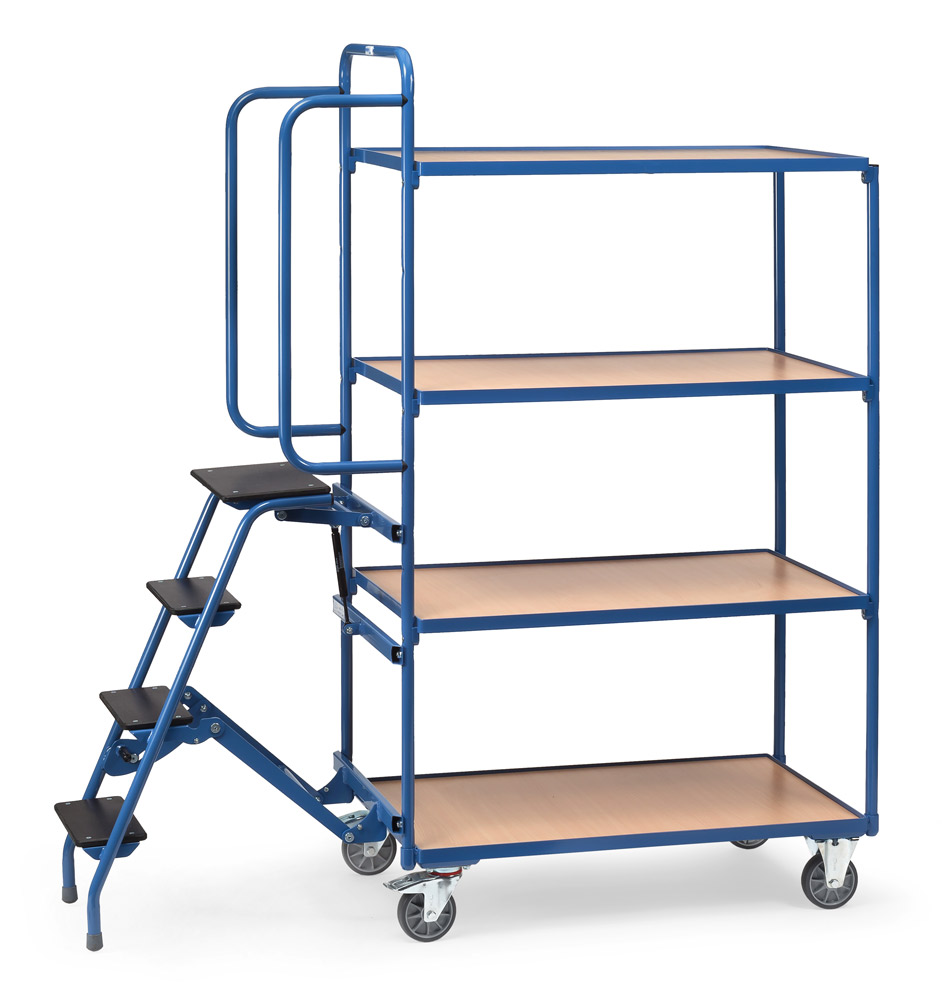 Hoher Plattform-Kommissionierwagen mit Trittstufen