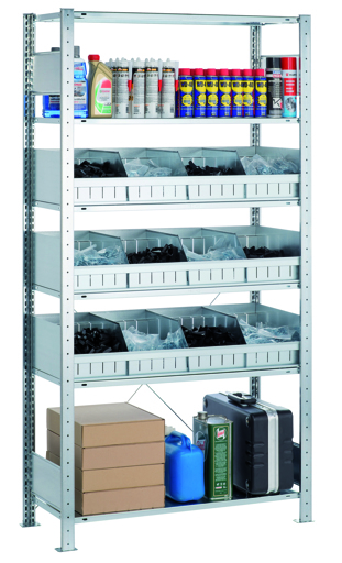 Schüttgutmuldenregal mit 6 Böden 150kg, verzinkt