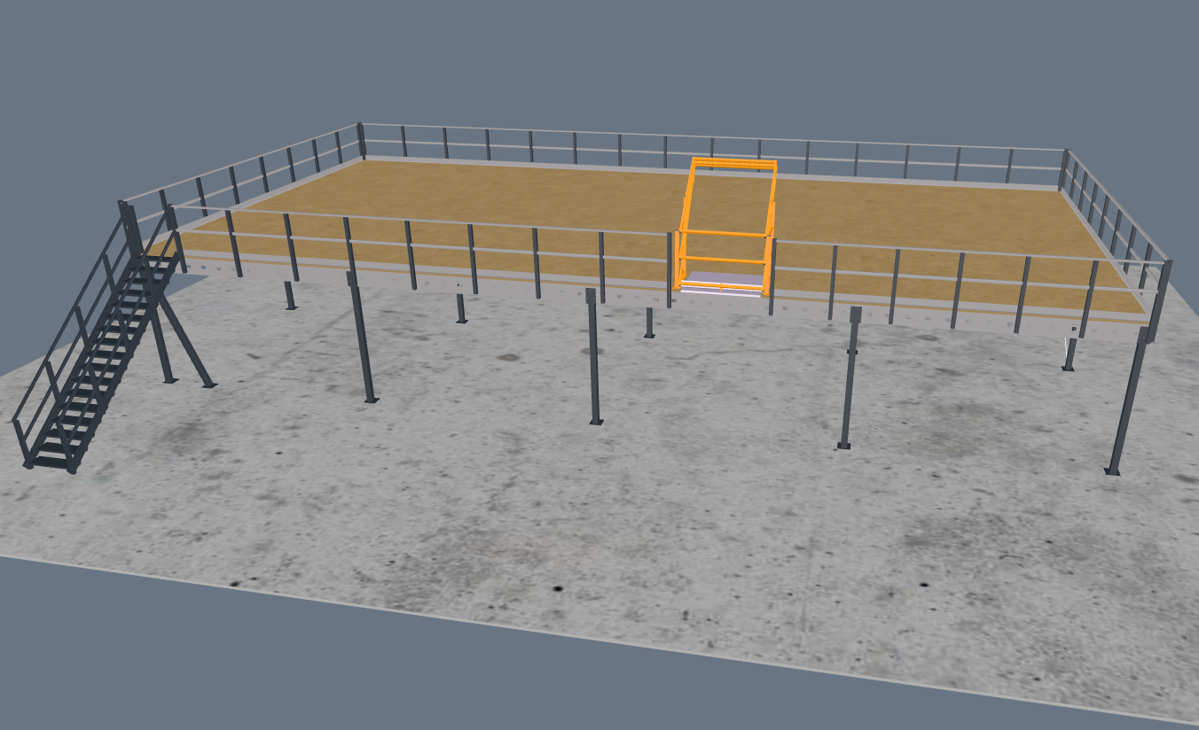 Lagerbühne 20x10m, mit Palettenübergabe, Treppe und Geländer