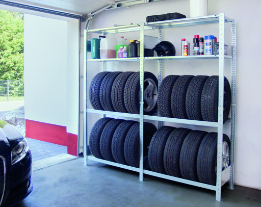 Garagenregal-Set mit 2 Räder- und 2 Fachebenen, verzinkt