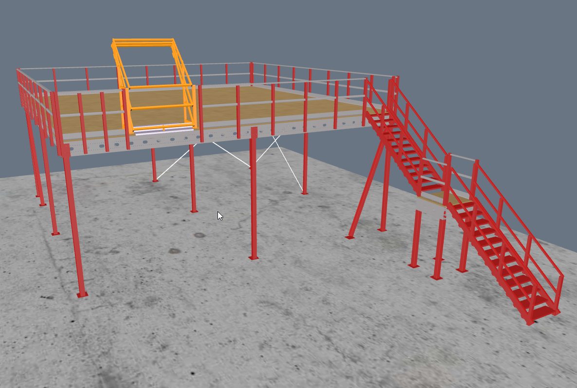 Lagerbühne 10x10m, mit Palettenübergabe, Treppe und Geländer