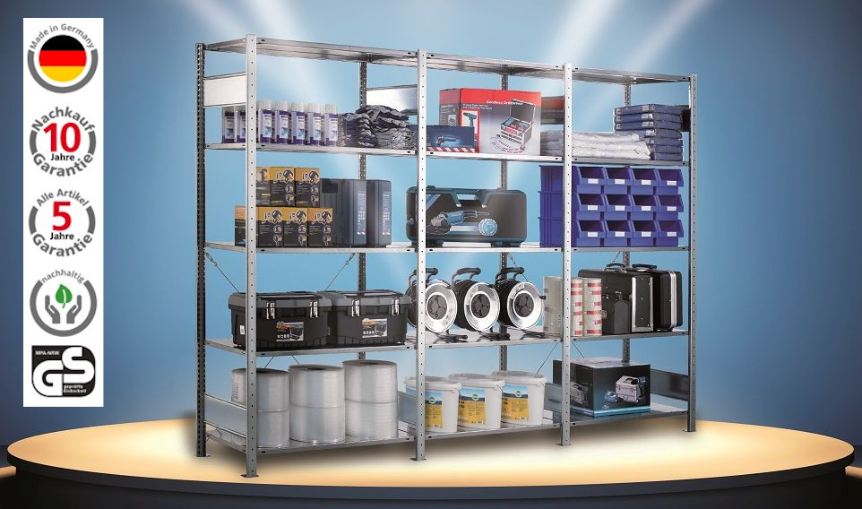 Fachbodenregal Stecksystem zur universalen Lagerung von Gütern aller Art