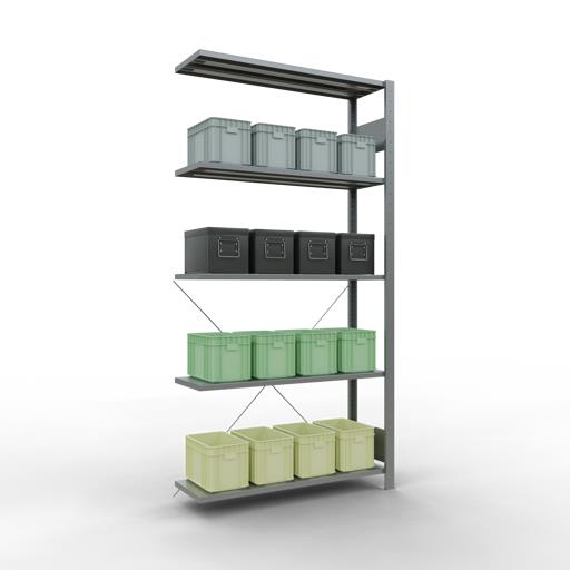 Stecksystem Anbauregal, MULTIplus 150 kg, einseitig nutzbar (Kreuzstreben)